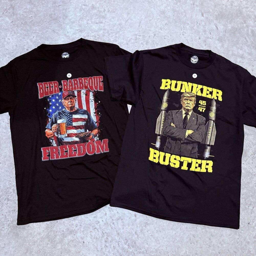 I Love My Freedom Shirt Lot 2 Men Medium Patriotic Trump 47 Crew Tee Short USA